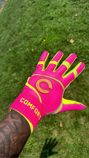 Comfort Athletic Sport batting glove in hot pink and volt with the Comfort C logo